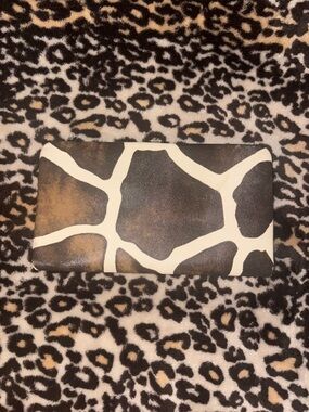 Giraffe Print Leather Wallet in Brown and Cream